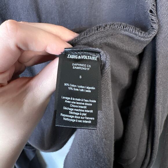 ZADIG & VOLTAIRE Daphnee Cashmere Blend Cardigan Size Small Gray Distressed - Picture 9 of 10